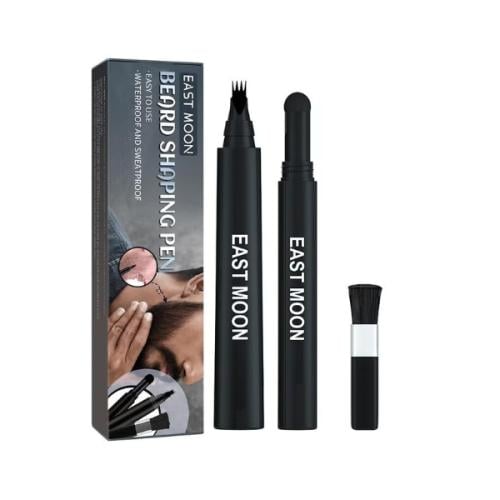 قلم تحديد وملء اللحية 3 في 1 مع بودرة وفرشاة - مقا...