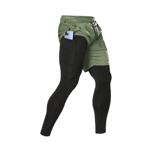 شورت رياضي رجالي 2 في 1 – مدمج مع ليقنز ضاغط وجيوب...