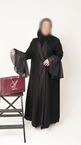 عبايه اسود مع شيفون من الامام والجوانب