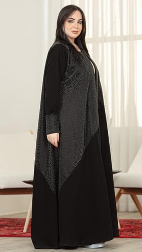 عبايه اسود كلوش واقفه بنص واكمام لماع وكتافات مع ا...