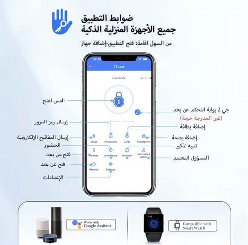 قفل الباب الذكي ببصمة الإصبع مع تطبيق TTLock
