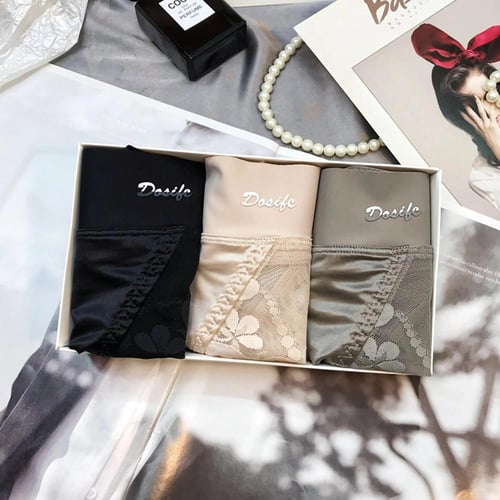 3 قطع سراويل داخلية دانتيل عالية الخصر