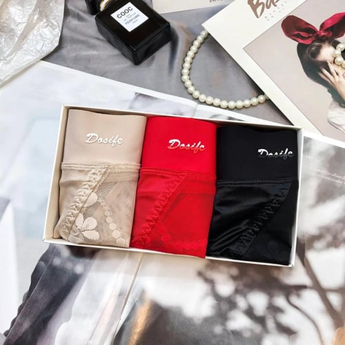 3 قطع سراويل داخلية دانتيل عالية الخصر