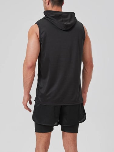 تي شيرت رياضي بقلنسوة أسود سريع الجفاف – صيف 2025