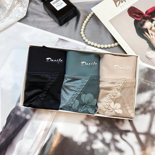 3 قطع سراويل داخلية دانتيل عالية الخصر