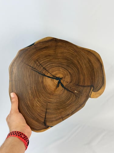 A trunk from the willow tree with dark blue resin
