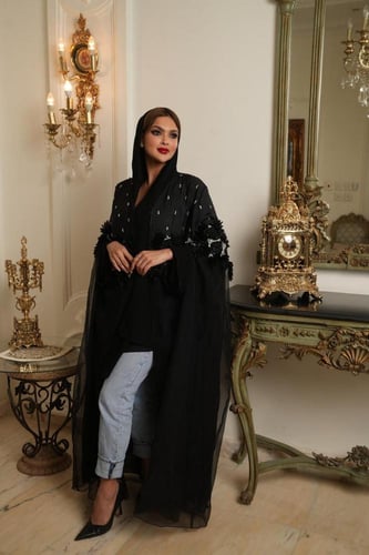 عباية اسود كيب ثل اورقنزا ايطالي راقي مع تطريز يدو...