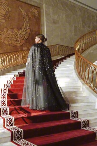 عباية اسود كيب ملكي كلاسيك ثل فرنسي فصوص سوار فسكي...