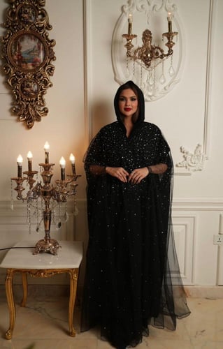 عباية اسود كيب ملكي كلاسيك ثل فرنسي فصوص سوار فسكي...