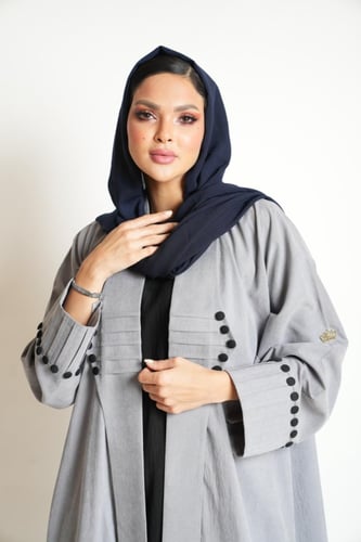 عباية مخمل ناعم خفيف رمادي بأزارير