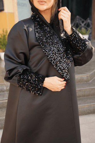 عباية تفته فرنسي مع تطريز اسود ملكي