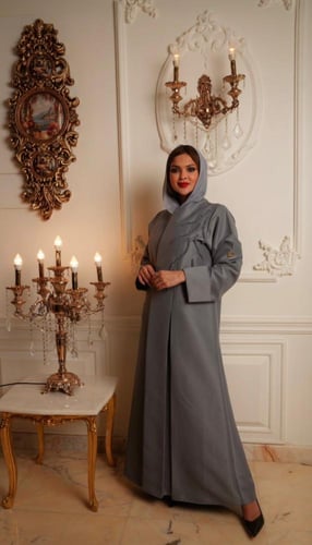 عباية رمادي ملكي تفته ايطالي راقي مع تطريز يدوي با...