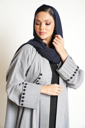 عباية مخمل ناعم خفيف رمادي بأزارير