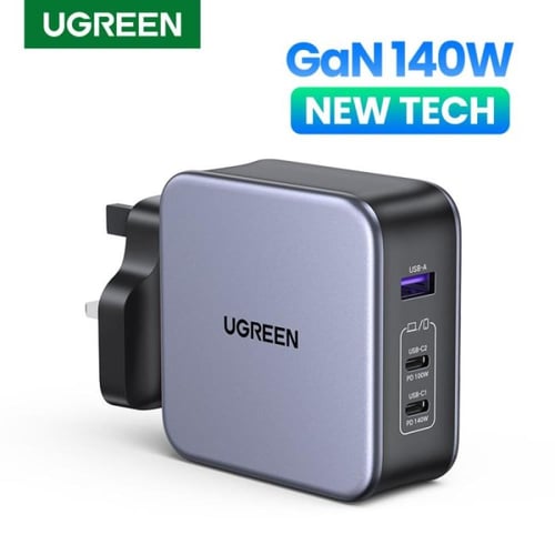 يوجرين شاحن جداري بمنفذين PD وبمنفذ USB بتقنية GaN...