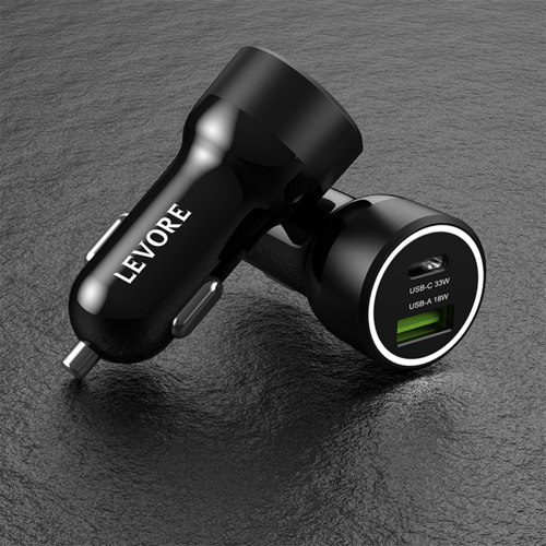 شاحن سيارة ليفوري 51 واط منفذ USB وPD - أسود