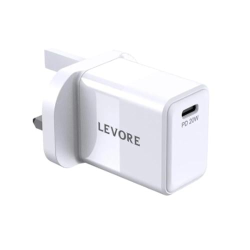 شاحن ليفوري جداري 20 واط منفذ USB-C - أبيض