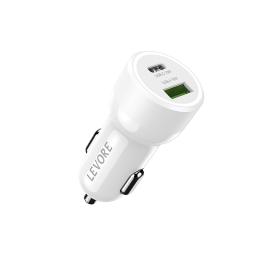 شاحن سيارة ليفوري 51 واط منفذ USB وPD - أبيض
