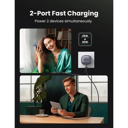 يوجرين شاحن جداري مخرجين تايب سي 45 واط - اسود