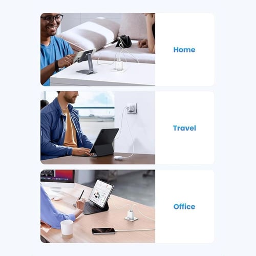 يوجرين شاحن جداري بتقنية بمنفذ USB ومنفذ USB-C بقو...