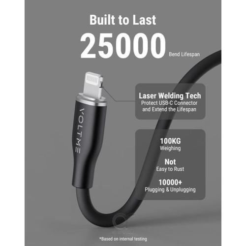 فولتمي كيبل شاحن ربل USB-C إلى آيفون بطول 1.2 م وب...