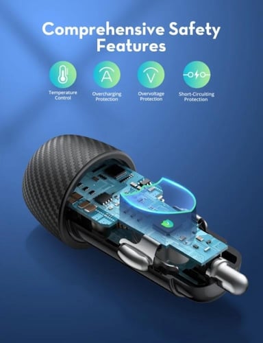 راف باور شاحن سيارة بايونير 50 واط بمنفذين USB-C -...