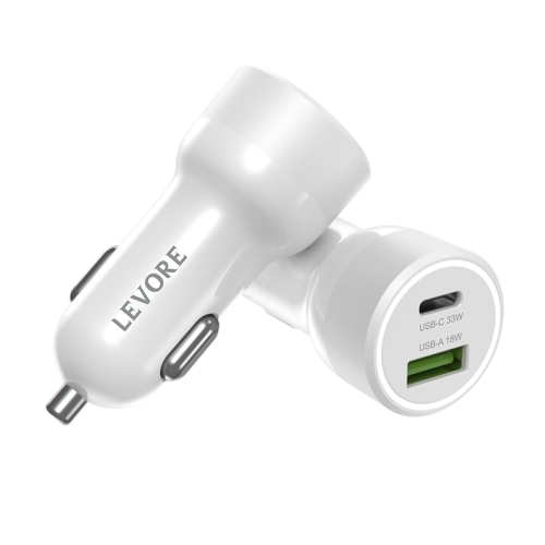 شاحن سيارة ليفوري 51 واط منفذ USB وPD - أبيض