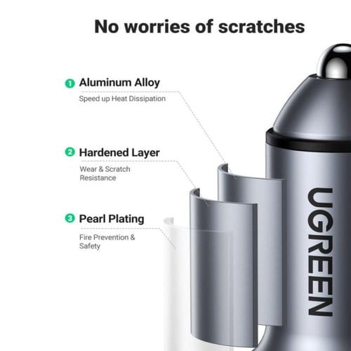 يوجرين شاحن سيارة بمنفذ usb ومنفذ PD بقوة 52 واط -...