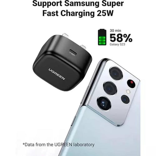 يوجرين شاحن جداري بقوة 25W مع كيبل تايب سي - أسود