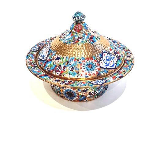 سخان طعام نحاس أحمر رسم بالمينا_ وسط