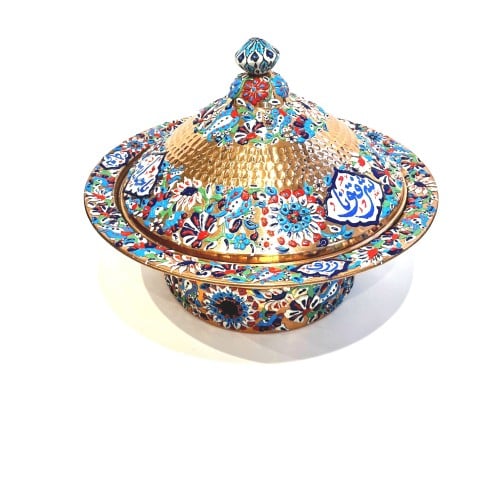 سخان طعام نحاس أحمر رسم بالمينا_ كبير