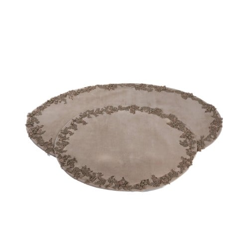 طقم دعاسه بيضاوي بيج كراميل دانتيل بالخرز