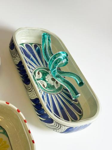 صحن سيراميك تركواز بيضاوي - WAVY