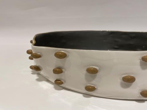 طبق بورسلين رمادي منقط - كبير