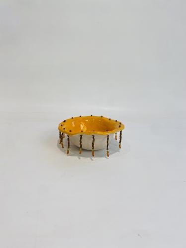 وعاء سيراميك بالخرز برتقالي - صغير