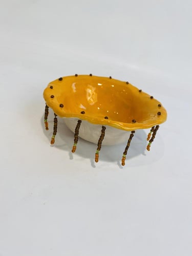 وعاء سيراميك بالخرز برتقالي - صغير