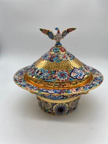 سخان طعام نحاس ذهبي نقش المينا_ وسط