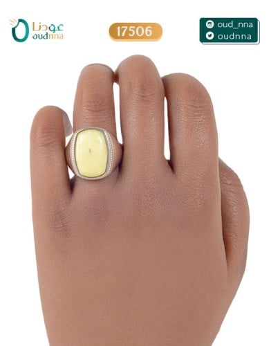 خاتم فضة بحجر الكهرمان مستطيل