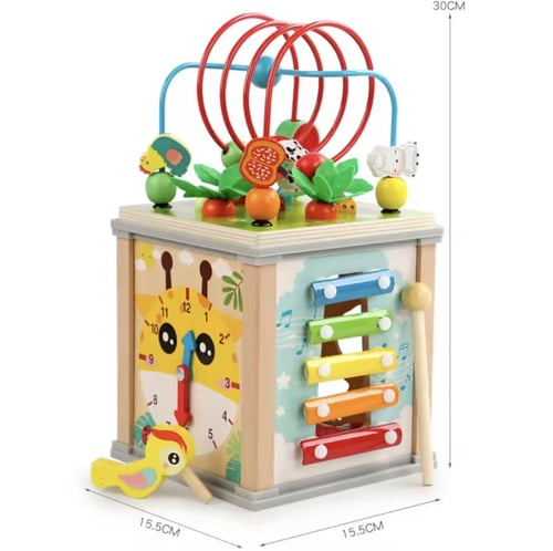 مكعب الأنشطة الخشبي التعليمي للأطفال – 7 في 1