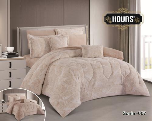 مفرش Sonia المميز حيث الجوده والاناقه نفر نفر ونص نفس الالوان 4 قطع 1 لحاف 170*220 1-شرشف مغاط دائري 120*200 1كيس مخده 50*75 1 كيس...