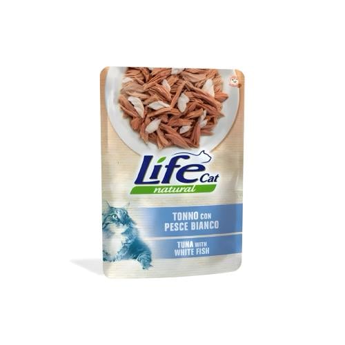 لايف كات ظرف طعام رطب للقطط تونة مع سمك ابيض 70 غ