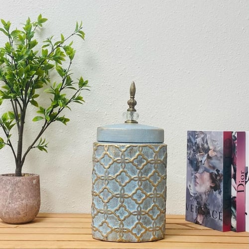 فازة انتيك سيراميك ذهبي وتيفاني مقاس وسط