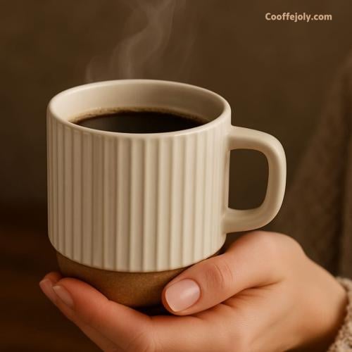 كوب ابيض سيراميك بتصميم خطوط عمودية