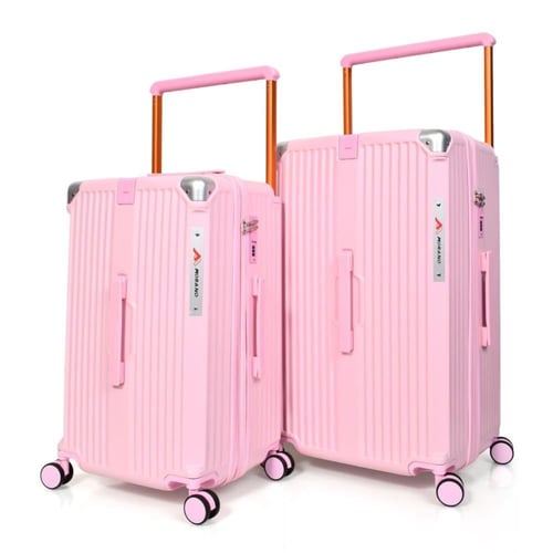 طقم شنط سفر فايبر اركان الامنيوم ثلاثة قطع وردي