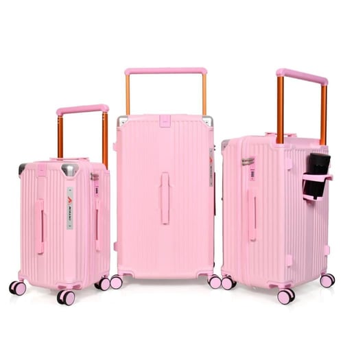 طقم شنط سفر فايبر اركان الامنيوم ثلاثة قطع وردي