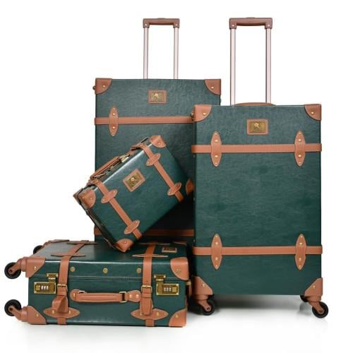 طقم شنط سفر كلاسيك جلد بلكامل اربع قطع اخضر