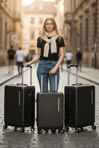 طقم حقائب سفر أنيق 3 قطع بقفل أمان وعجلات 360