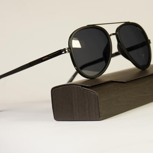 Men's aviator sunglasses double bridge black gray – MIEIVC | UV400 protection