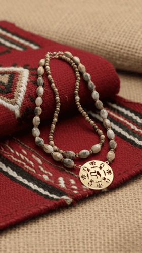 A necklace of luxurious natural stone with a found...