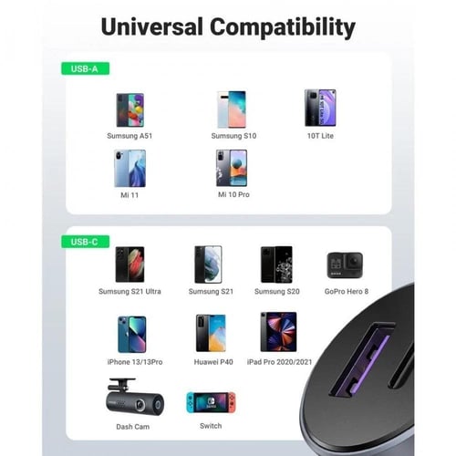 شاحن سيارة بمنفذ PD ومنفذ USB قوة 52 واط من يوجرين