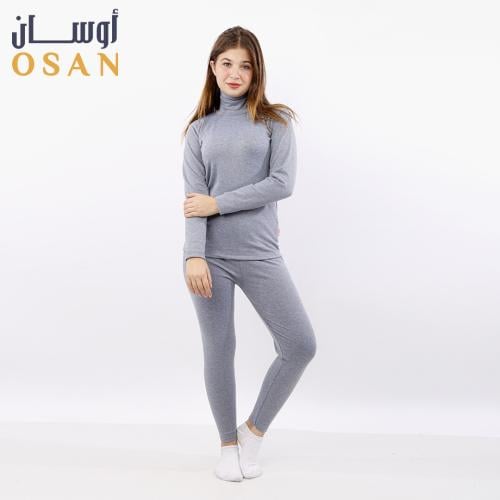 بيجامة نسائية بلون رصاصي ورقبة مرتفعة